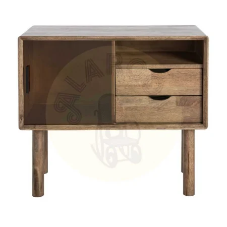 Mueble auxiliar marrón en madera de caucho y cristal templado con cajón 80x38x70cm - Ixia - 616458IX - foto-secundaria-7