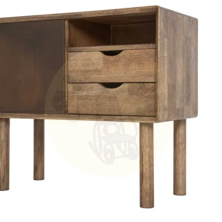 Mueble auxiliar marrón en madera de caucho y cristal templado con cajón 80x38x70cm - Ixia - 616458IX - foto-secundaria-8