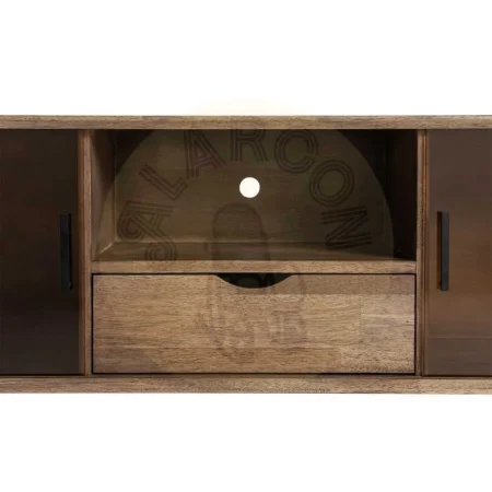 Mueble TV madera de caucho y cristal templado marrón con cajón y puertas y salida de cables - Ixia 150x40x55cm - Ixia - 616460IX - foto-secundaria-7