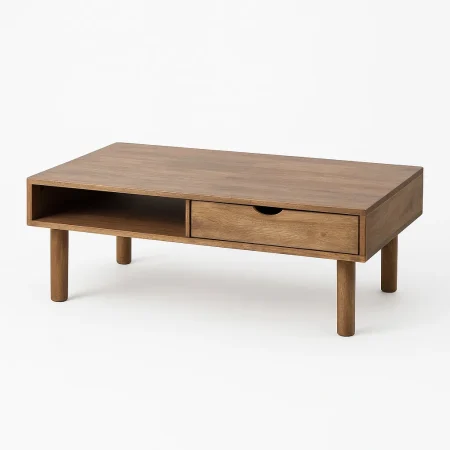 Mesa centro marrón en madera de caucho y cristal 120x60x40cm - Ixia - 616461IX - foto-blanco