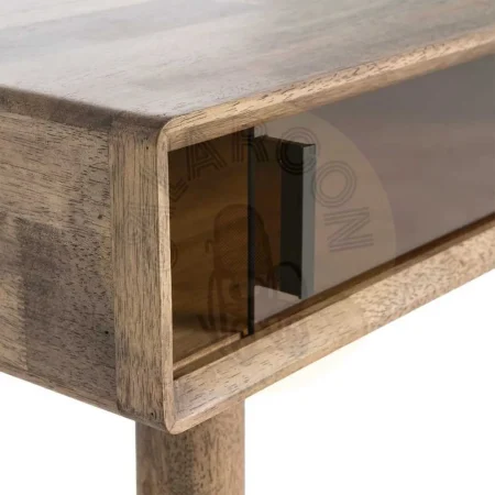 Mesa centro marrón en madera de caucho y cristal 120x60x40cm - Ixia - 616461IX - foto-secundaria-4