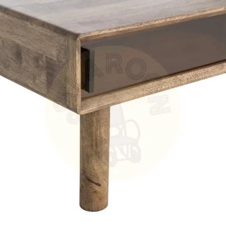 Mesa centro marrón en madera de caucho y cristal 120x60x40cm - Ixia - 616461IX - foto-secundaria-5