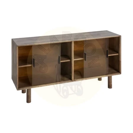 Aparador marrón en madera de caucho y cristal templado 160x46x80cm - Ixia - 616462IX - foto-secundaria-1