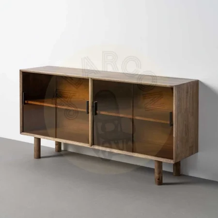 Aparador marrón en madera de caucho y cristal templado 160x46x80cm - Ixia - 616462IX - foto-secundaria-10