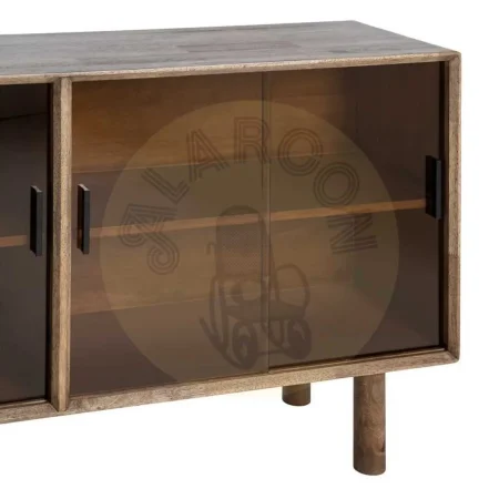 Aparador marrón en madera de caucho y cristal templado 160x46x80cm - Ixia - 616462IX - foto-secundaria-2