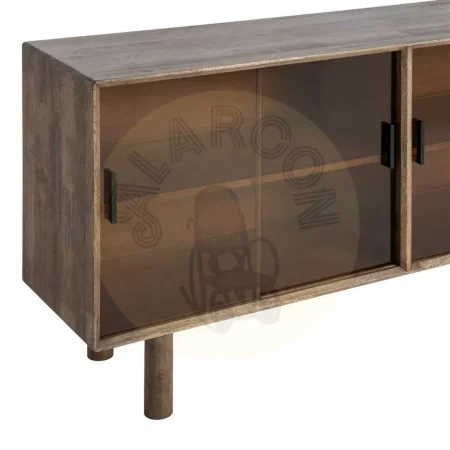 Aparador marrón en madera de caucho y cristal templado 160x46x80cm - Ixia - 616462IX - foto-secundaria-3