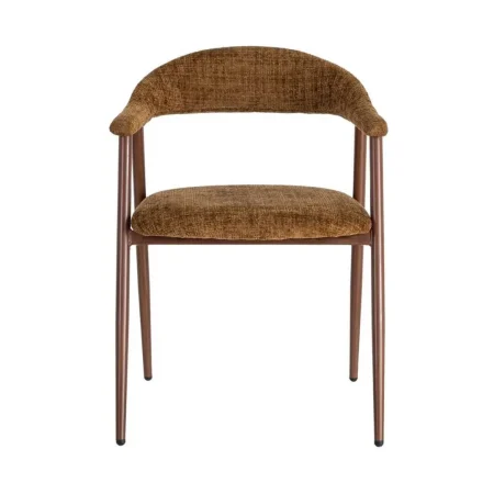 Silla tapizada en tejido marrón con patas de metal y brazos 56x57x78cm - Ixia - 616475IX - foto-blanco