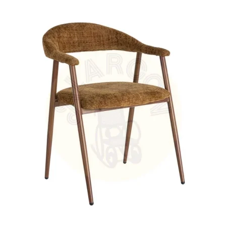 Silla tapizada en tejido marrón con patas de metal y brazos 56x57x78cm - Ixia - 616475IX - foto-secundaria-9