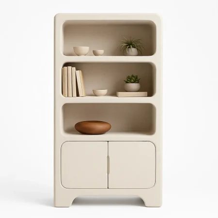 Librería blanca en DM acabado poroso granulado con puerta 80x35x180cm - Ixia - 616489IX - foto-blanco