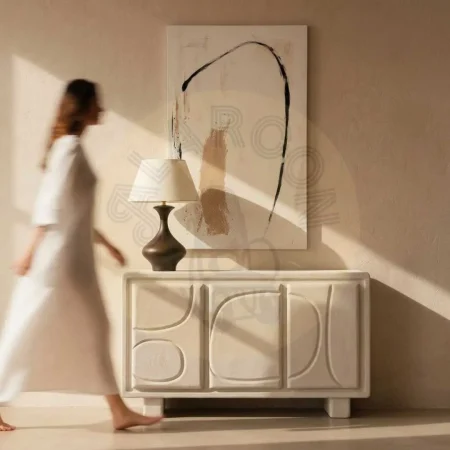 Aparador blanco en DM acabado poroso granulado puertas sin balda interior 120x38x70cm - Ixia - 616490IX - foto-secundaria-11