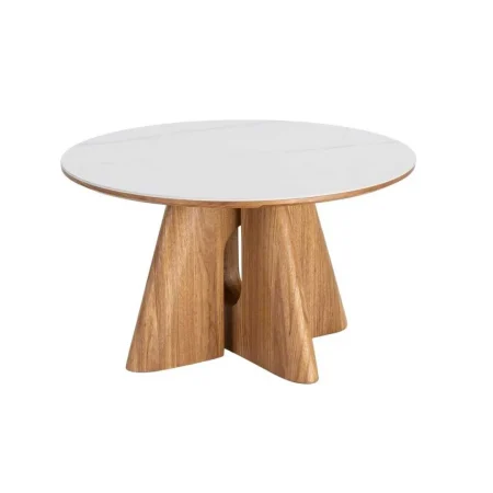 Mesa de centro beige y marrón con tablero cerámico patas en roble contrachapado 80x80x45cm - Ixia - 616507IX - foto-blanco