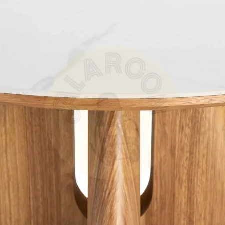 Mesa de centro beige y marrón con tablero cerámico patas en roble contrachapado 80x80x45cm - Ixia - 616507IX - foto-secundaria-1
