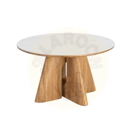 Mesa de centro beige y marrón con tablero cerámico patas en roble contrachapado 80x80x45cm - Ixia - 616507IX - foto-secundaria-5