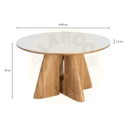 Mesa de centro beige y marrón con tablero cerámico patas en roble contrachapado 80x80x45cm - Ixia - 616507IX - foto-secundaria-6