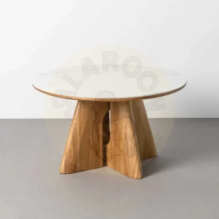 Mesa de centro beige y marrón con tablero cerámico patas en roble contrachapado 80x80x45cm - Ixia - 616507IX - foto-secundaria-7