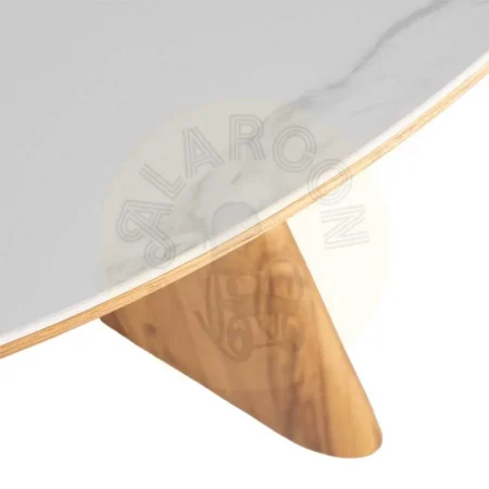 Mesa de comedor beige y marrón con tablero cerámico blanco sobre DM y patas de madera contrachapada natural 120x120x75cm - Ixia - 616508IX - foto-secundaria-1