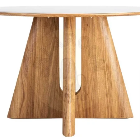 Mesa de comedor beige y marrón con tablero cerámico blanco sobre DM y patas de madera contrachapada natural 120x120x75cm - Ixia - 616508IX - foto-secundaria-2