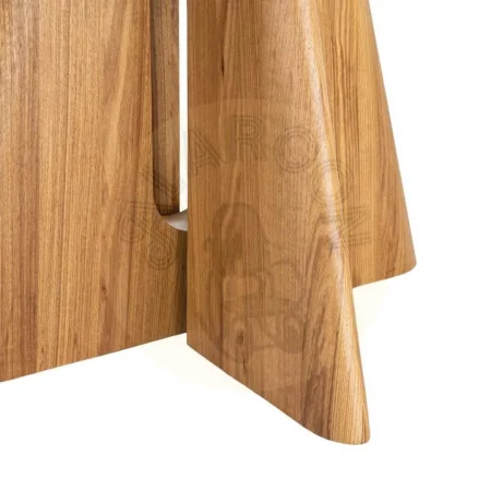 Mesa de comedor beige y marrón con tablero cerámico blanco sobre DM y patas de madera contrachapada natural 120x120x75cm - Ixia - 616508IX - foto-secundaria-3