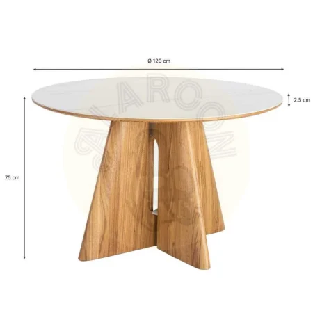 Mesa de comedor beige y marrón con tablero cerámico blanco sobre DM y patas de madera contrachapada natural 120x120x75cm - Ixia - 616508IX - foto-secundaria-6