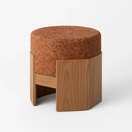 Puf tapizado 100% poliéster estructura y patas en DM color teja 50x50x44cm - Ixia - 616516IX - foto-blanco