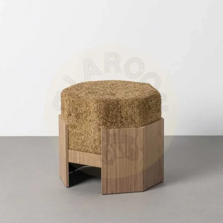 Puf ocre con estructura y patas en DM tapizado en tejido 100% poliéster con espuma 30mm 50x50x44cm - Ixia - 616517IX - foto-secundaria-4