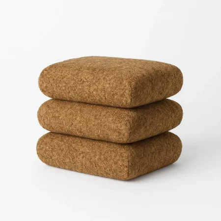 Puf ocre en DM y tejido 100% poliéster 42x42x42cm - Ixia - 616523IX - foto-blanco