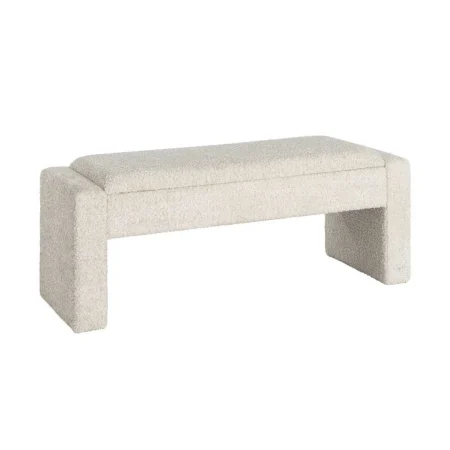 Banco baúl crema en DM y tejido 100% poliéster 117x43x45cm - Ixia - 616525IX - foto-blanco