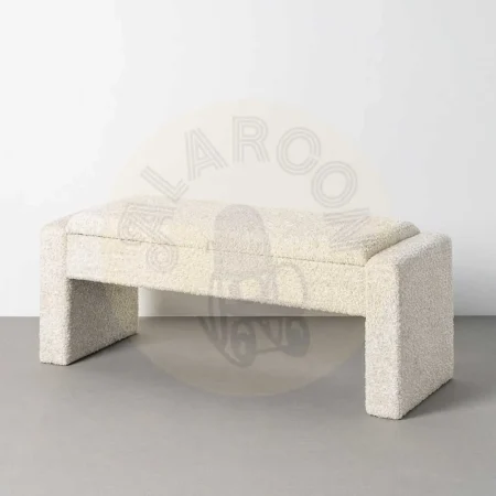 Banco baúl crema en DM y tejido 100% poliéster 117x43x45cm - Ixia - 616525IX - foto-secundaria-7