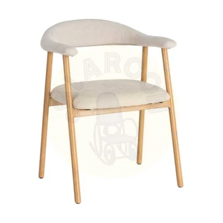 Silla con brazos tapizada en tejido crema estructura metálica 56x50.50x76cm - Ixia - 616533IX - foto-secundaria-9