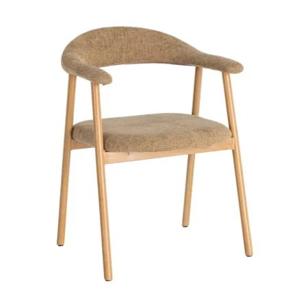 Silla con brazos tapizada en tejido beige con estructura metálica 56x50.50x76cm - Ixia - 616534IX - foto-blanco