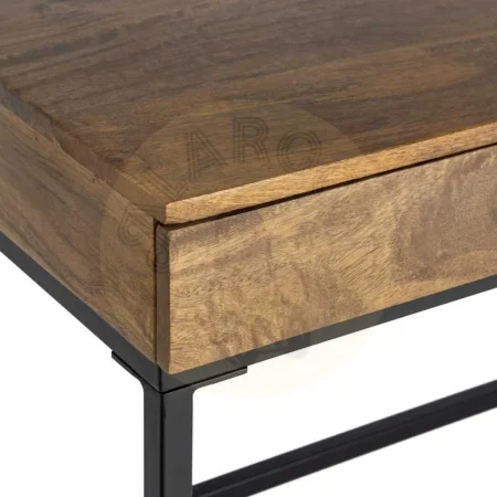 Escritorio miel en madera de mango con patas de hierro y 2 cajones 110x55x78cm - Ixia - 616552IX - foto-secundaria-1