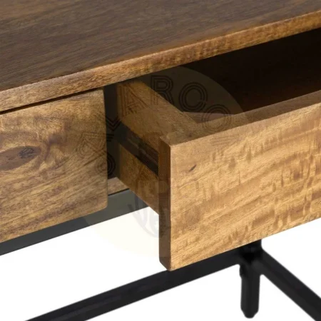Escritorio miel en madera de mango con patas de hierro y 2 cajones 110x55x78cm - Ixia - 616552IX - foto-secundaria-2