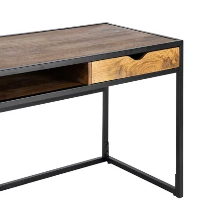 Escritorio en madera de mango color miel con patas de hierro y cajón 110x60x76cm - Ixia - 616553IX - foto-blanco