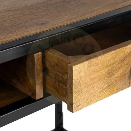 Escritorio en madera de mango color miel con patas de hierro y cajón 110x60x76cm - Ixia - 616553IX - foto-secundaria-3