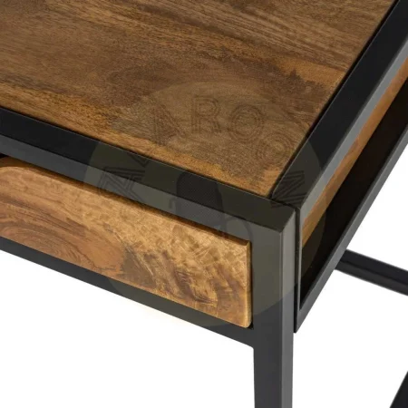 Escritorio en madera de mango color miel con patas de hierro y cajón 110x60x76cm - Ixia - 616553IX - foto-secundaria-5