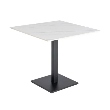 Mesa cuadrada blanca efecto mármol Calacatta piedra sinterizada acabado alto brillo 80x80x75cm - Ixia - 616572IX - foto-blanco