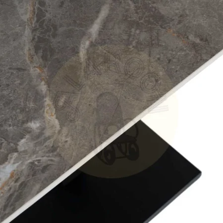Mesa gris en piedra sinterizada imitación mármol Marquina alto brillo con estructura de hierro 80x80x75cm - Ixia - 616573IX - foto-secundaria-2