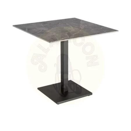 Mesa gris en piedra sinterizada imitación mármol Marquina alto brillo con estructura de hierro 80x80x75cm - Ixia - 616573IX - foto-secundaria-6