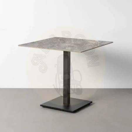 Mesa gris en piedra sinterizada imitación mármol Marquina alto brillo con estructura de hierro 80x80x75cm - Ixia - 616573IX - foto-secundaria-7
