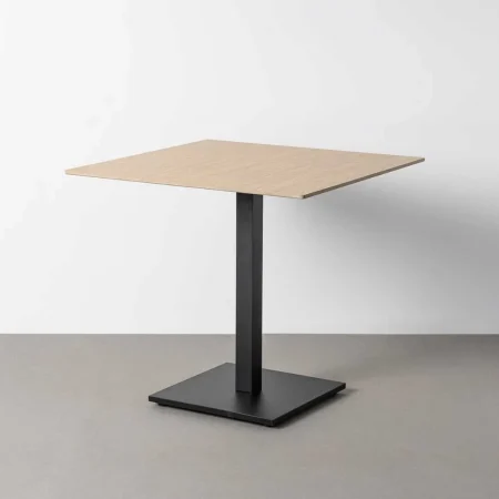 Mesa de piedra sinterizada imitación mármol travertino con estructura de hierro 80x80x75cm - Ixia - 616574IX - foto-blanco