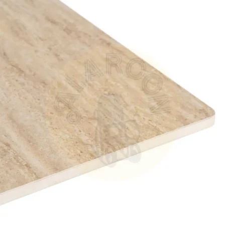 Mesa de piedra sinterizada imitación mármol travertino con estructura de hierro 80x80x75cm - Ixia - 616574IX - foto-secundaria-1