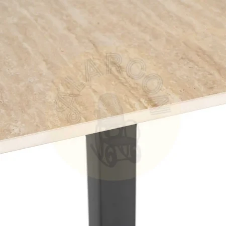 Mesa de piedra sinterizada imitación mármol travertino con estructura de hierro 80x80x75cm - Ixia - 616574IX - foto-secundaria-2