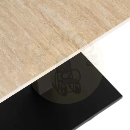 Mesa de piedra sinterizada imitación mármol travertino con estructura de hierro 80x80x75cm - Ixia - 616574IX - foto-secundaria-3