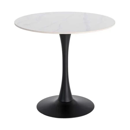 Mesa redonda piedra sinterizada imitación mármol Calacatta acabado alto brillo blanco 80x80x75cm - Ixia - 616575IX - foto-blanco