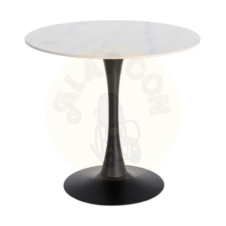 Mesa redonda piedra sinterizada imitación mármol Calacatta acabado alto brillo blanco 80x80x75cm - Ixia - 616575IX - foto-secundaria-5