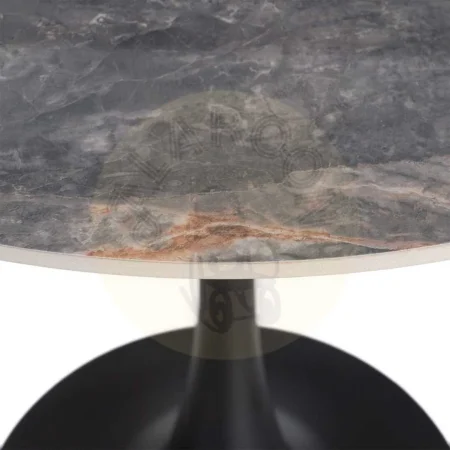 Mesa redonda en piedra sinterizada imitación mármol marquina alto brillo estructura y patas de hierro gris 80x80x75cm - Ixia - 616576IX - foto-secundaria-1