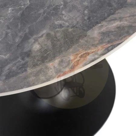 Mesa redonda en piedra sinterizada imitación mármol marquina alto brillo estructura y patas de hierro gris 80x80x75cm - Ixia - 616576IX - foto-secundaria-2