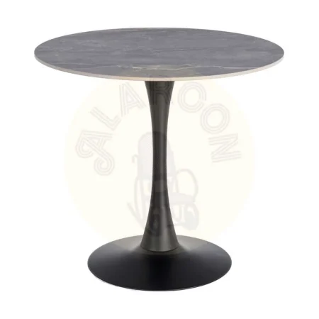 Mesa redonda en piedra sinterizada imitación mármol marquina alto brillo estructura y patas de hierro gris 80x80x75cm - Ixia - 616576IX - foto-secundaria-5