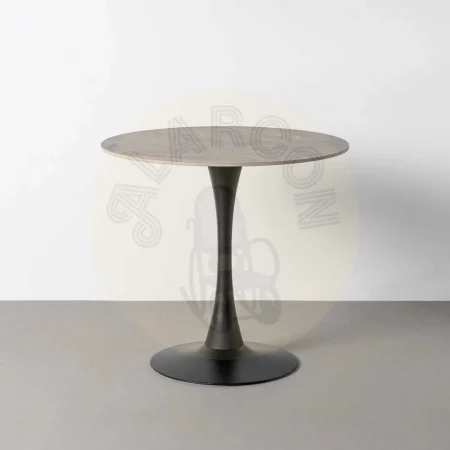 Mesa redonda en piedra sinterizada imitación mármol marquina alto brillo estructura y patas de hierro gris 80x80x75cm - Ixia - 616576IX - foto-secundaria-7