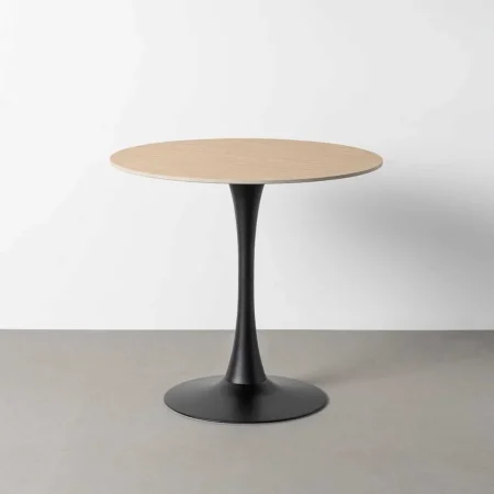 Mesa redonda travertino en piedra sinterizada con patas de hierro 80x80x75cm - Ixia - 616577IX - foto-blanco